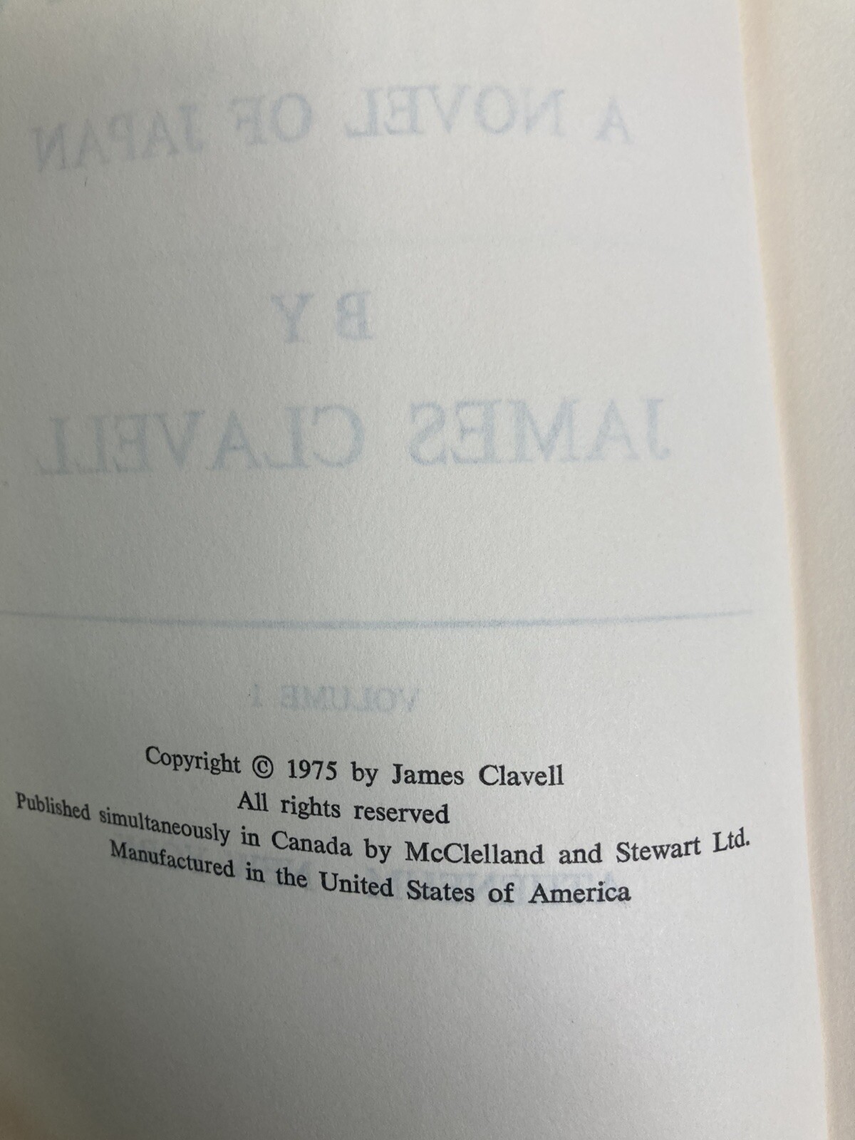 SHOGUN A Novel of Japan Volume 1 James Clavell 1975 VTG Yellow Hardcover Book