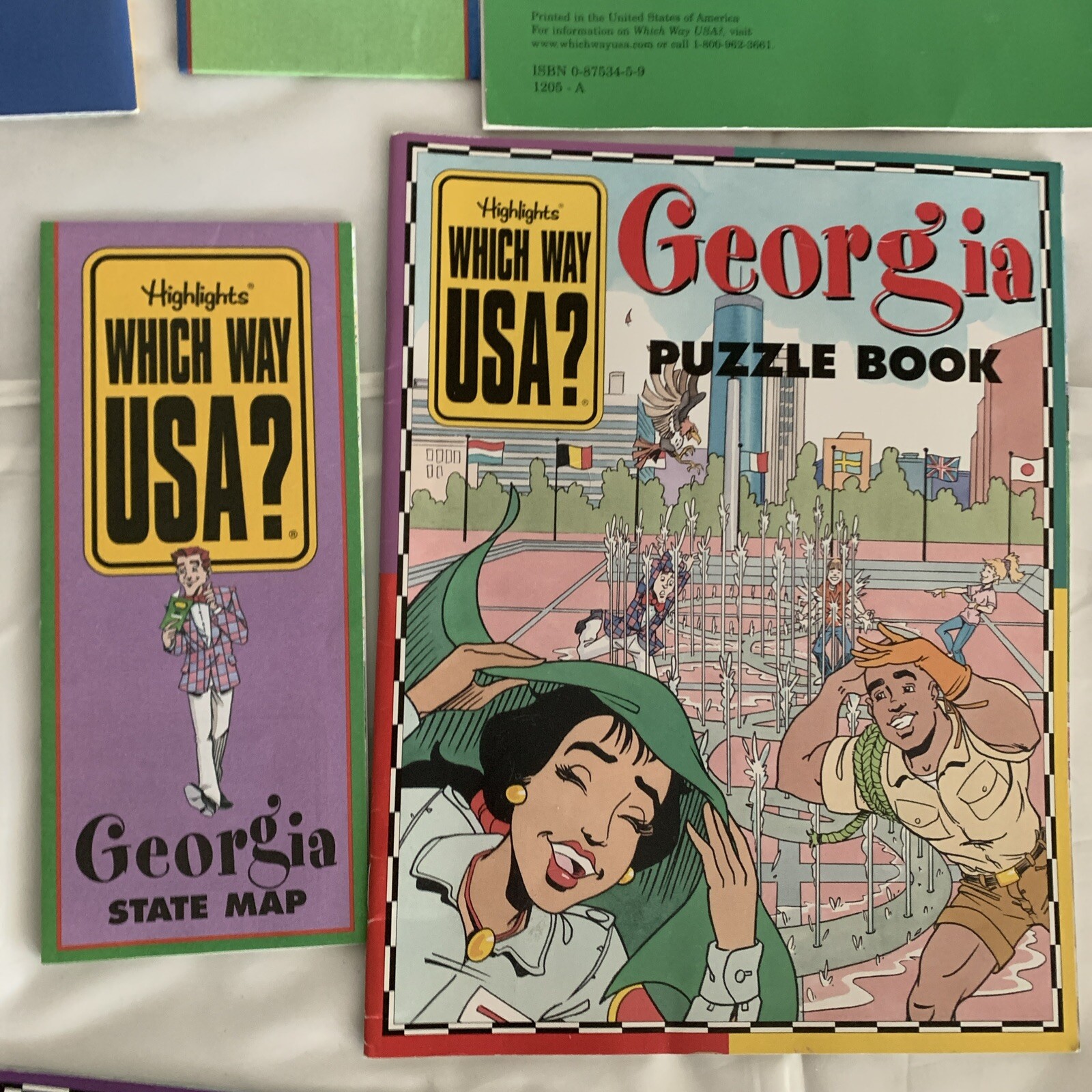 Highlights Which Way USA? State Puzzle Activity Book & Map Lot of 8 Home School