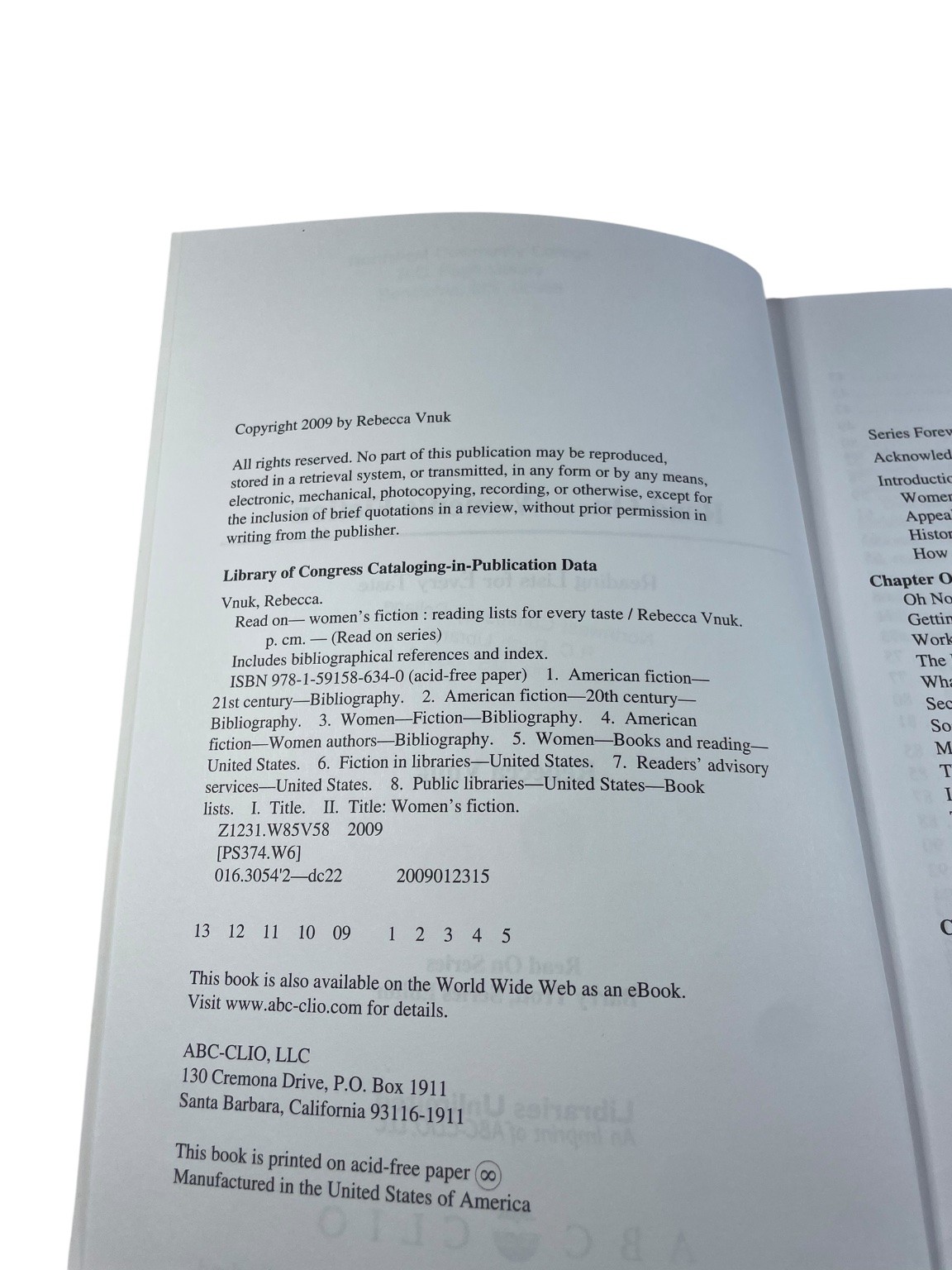 Read On… Women’s Fiction Rebecca Vnuk 2009 Reading Lists ABC-CLIO