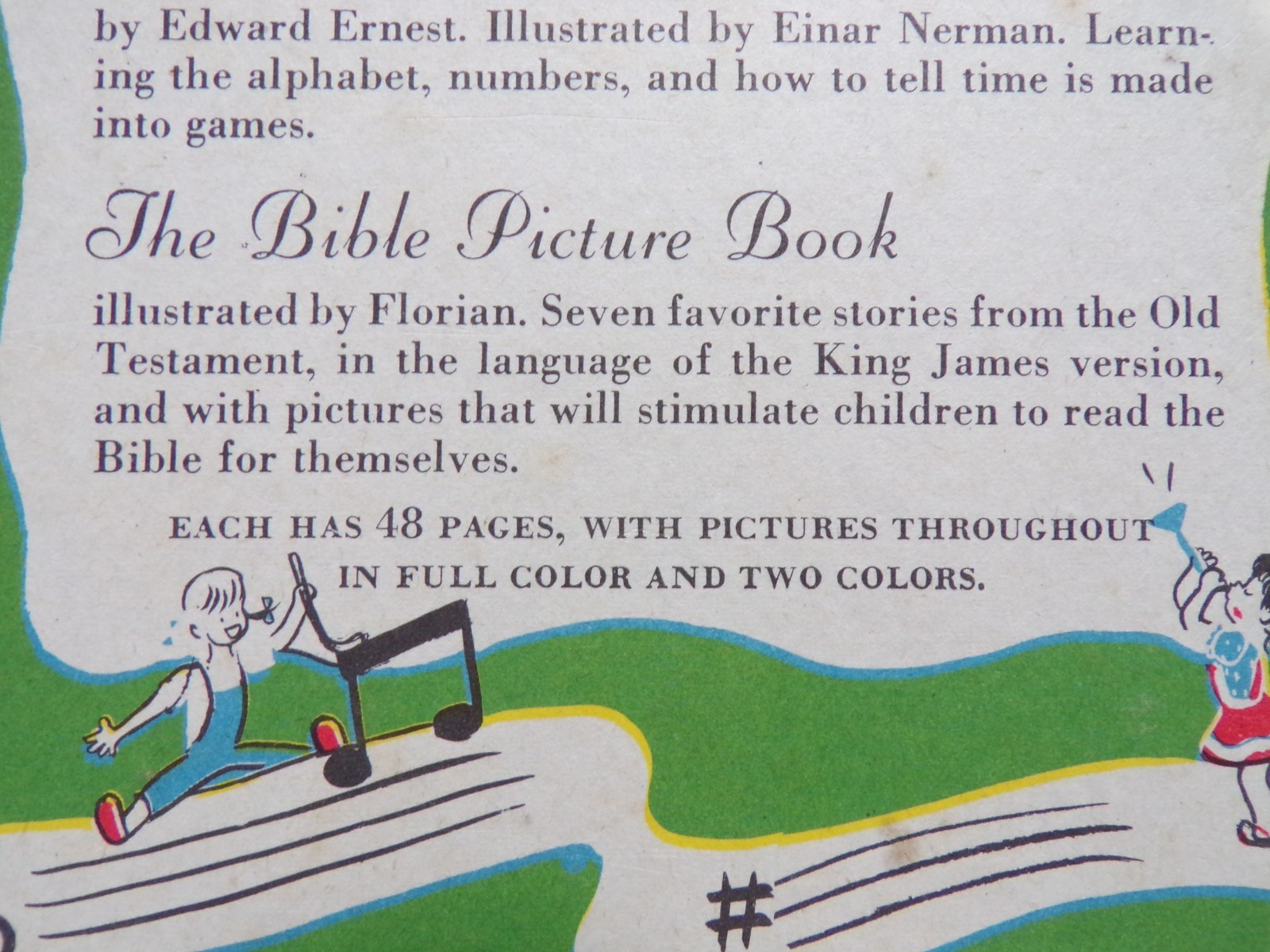1945 THE BIBLE PICTURE BOOK HARD COVER COLOR ILLUSTRATED BY FLORIAN 48 PAGES