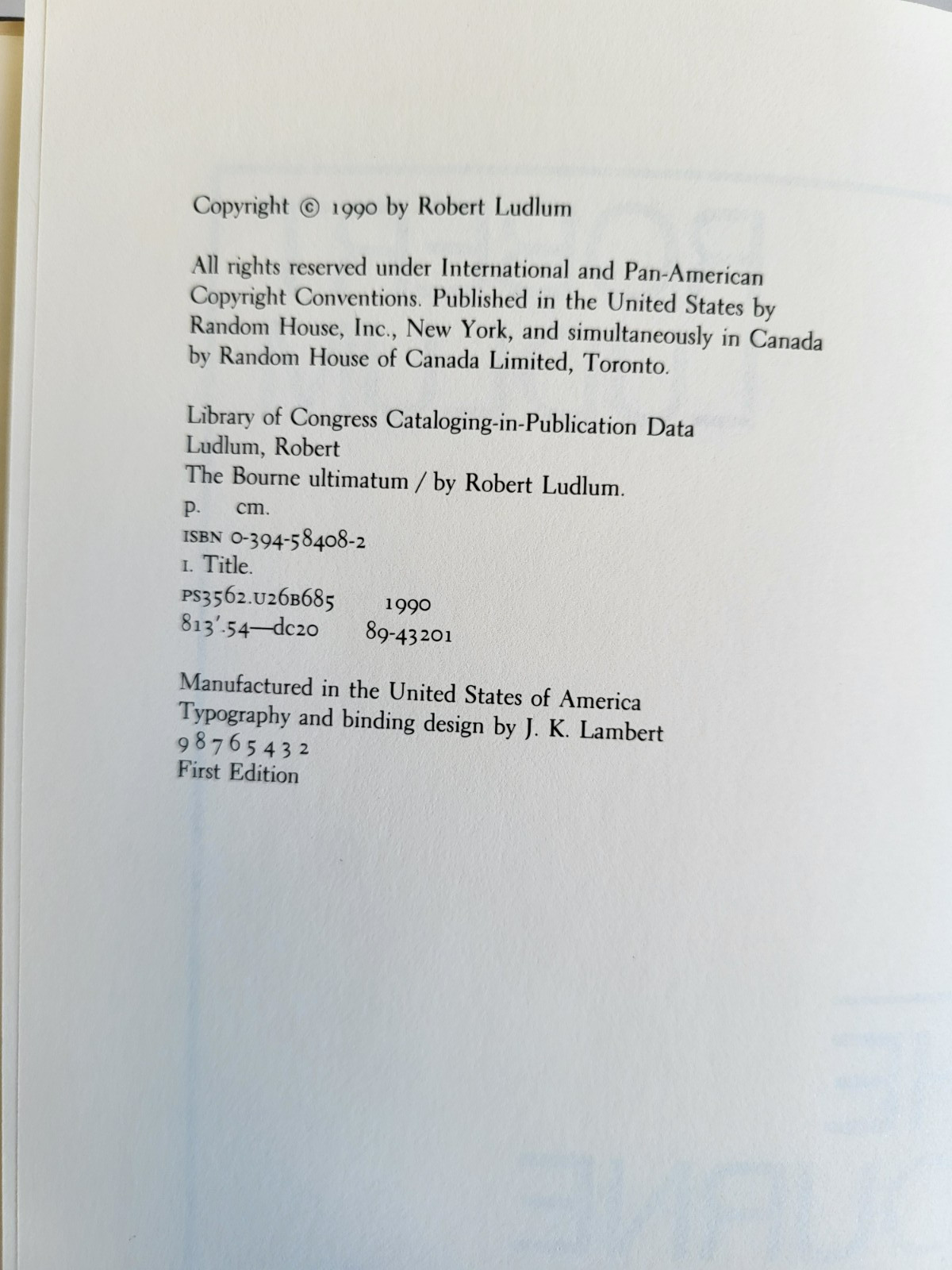 The Bourne Ultimatum by Robert Ludlum (1990, Random House) FIRST EDITION! HC, DJ