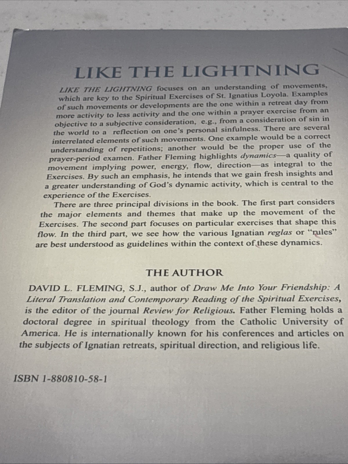 Like the Lightning: Dynamics of the Ignatian Exercises by David Fleming PB 2004