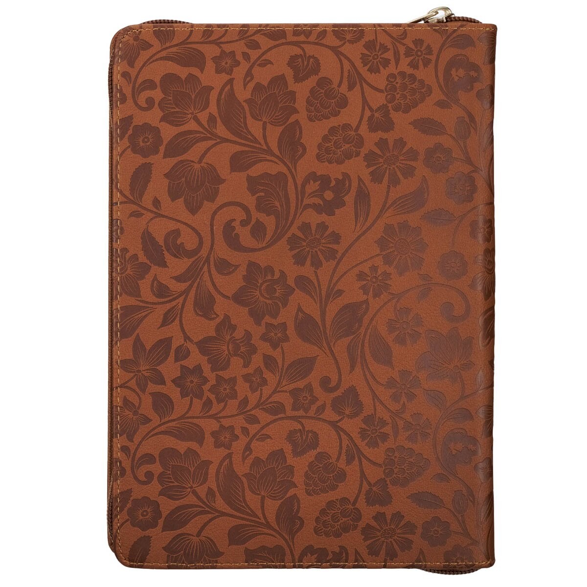Brown Vegan Leather Zipped Journal, Inspirational Women’s Notebook Floral All