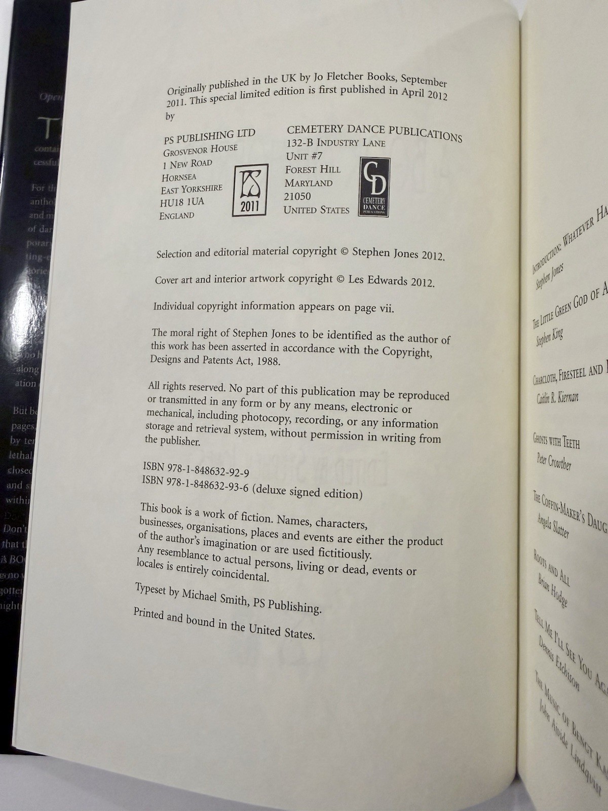 A Book of Horrors- Stephen Jones- HC 2012 PS Publishing- Signed Ltd #753