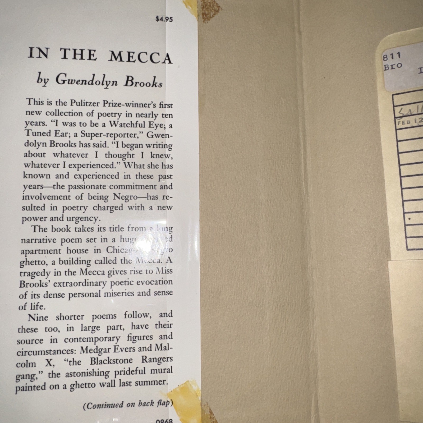 Into The Mecca Gwendolyn Brooks Hardcover Book with Dust Jacket
