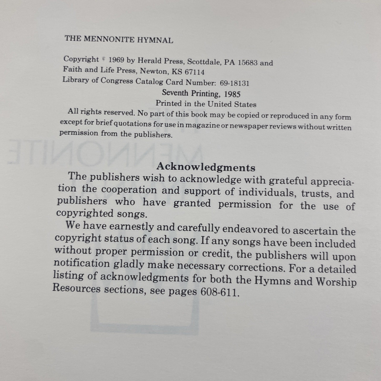 The Mennonite Hymnal by Herald Press 1985