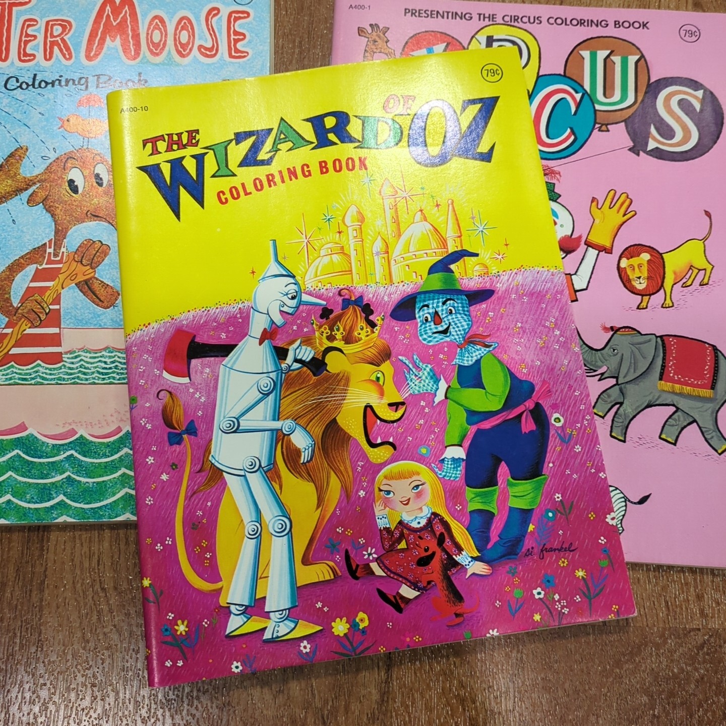 Vintage 1978 Lot of 3 Coloring Books, Wizard of Oz, Mister Moose, Circus Clown