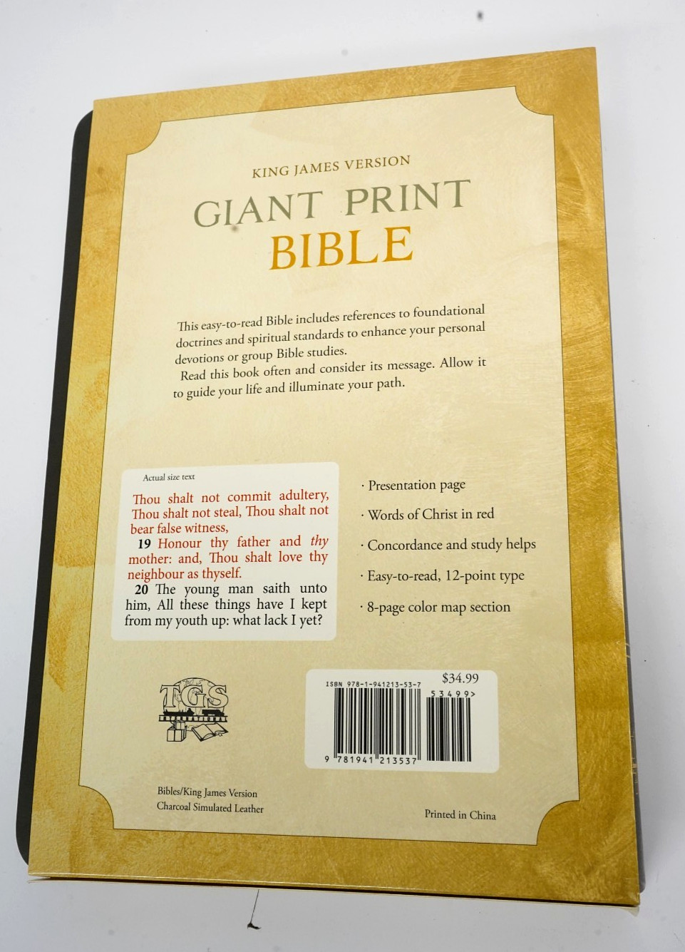 Giant Print King James Version Bible Charcoal Simulated Leather Map Section TGS