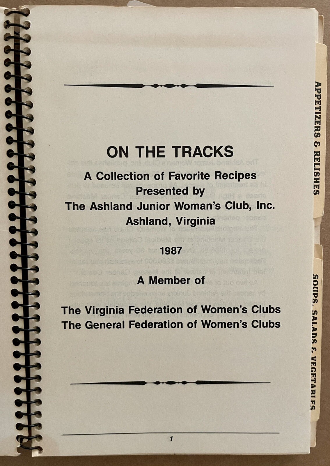 1987 ASHLAND, VA, ASHLAND JUNIOR WOMAN’S CLUB COOKBOOK, 74 PAGES, VINTAGE