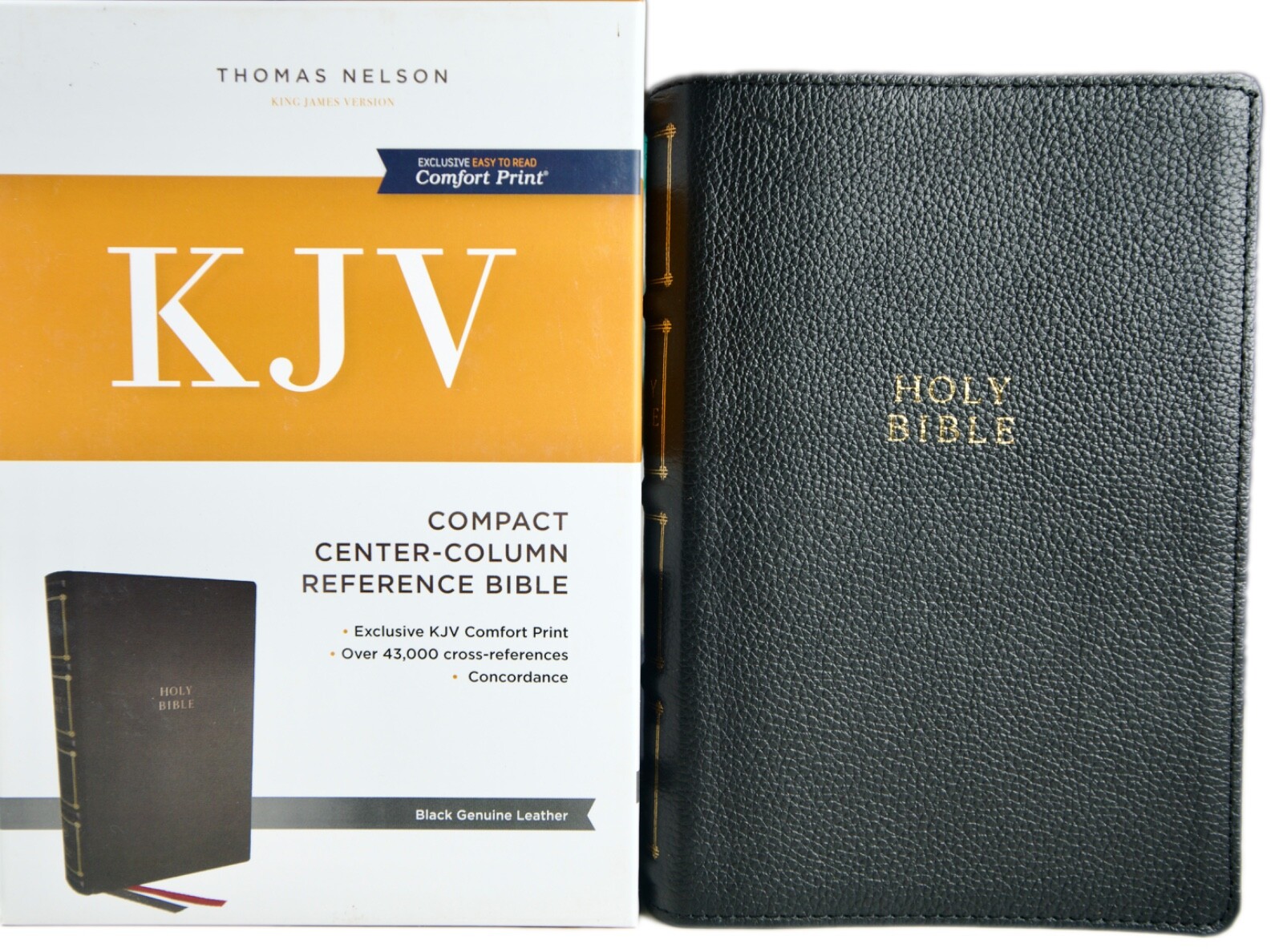 KJV Bible: Compact Center-Column Reference Bible, Black Genuine Leather