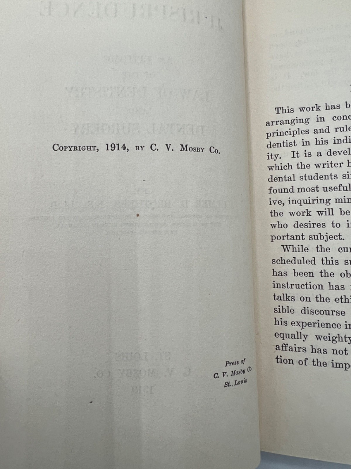 Dental Jurisprudence Elmer D. Brothers 1919 Vintage Hardcover