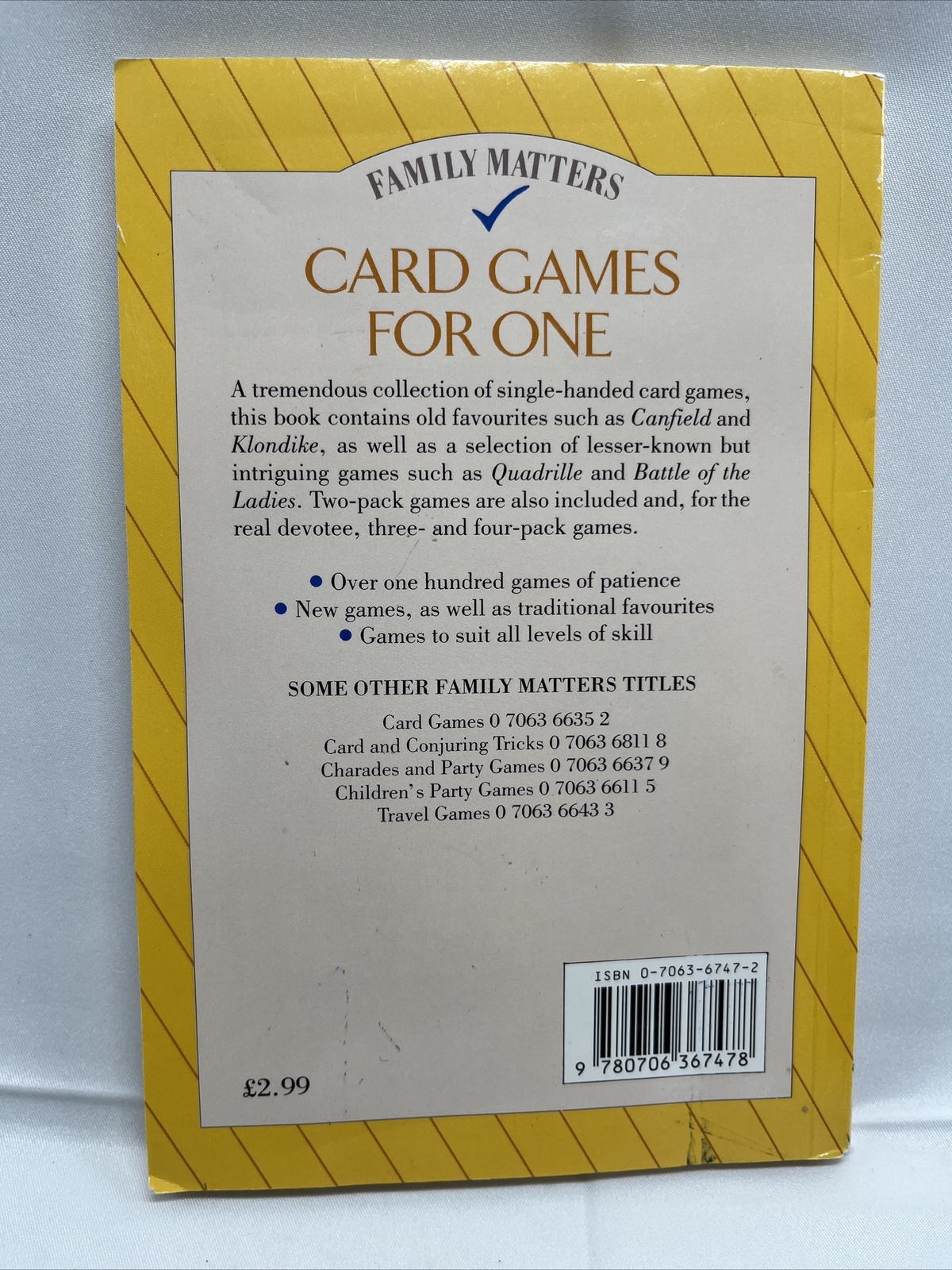 Card Games for One (Family Matters) by Michael Johnstone, Canfield, Klondike….