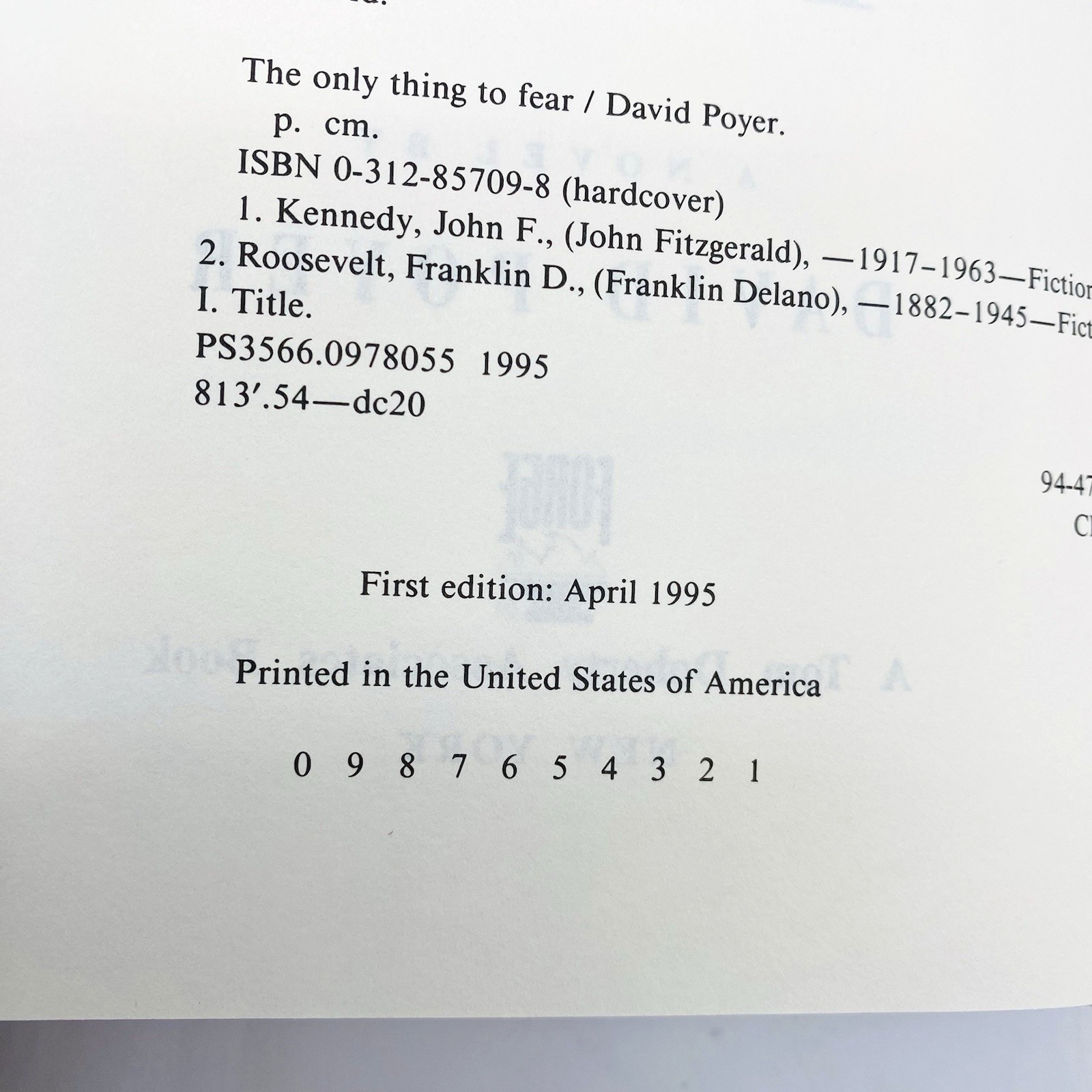 SIGNED The Only Thing To Fear David Poyer 1st/1st 1995 Hardcover Dust Jacket