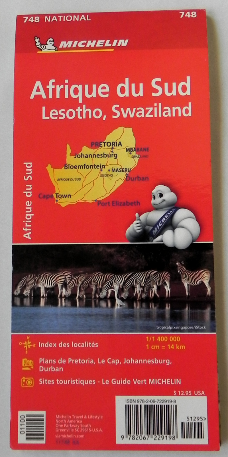 Michelin “South Africa” Road & Tourist Map #748, 39″x47″ Color Foldout, 2018
