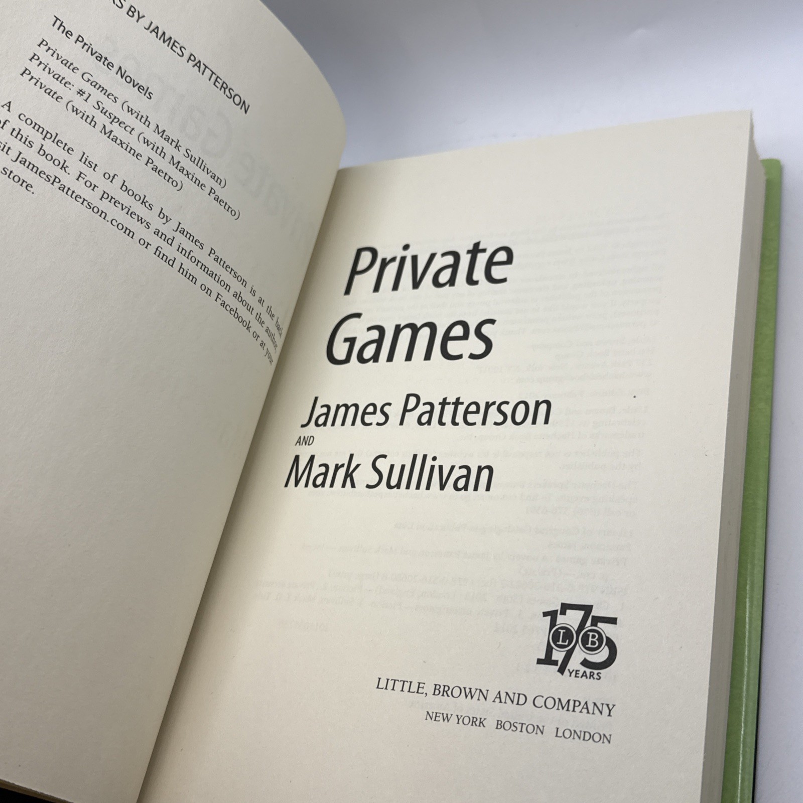 Private Games – Hardcover By Patterson, James – Mark Sullivan – First Edition