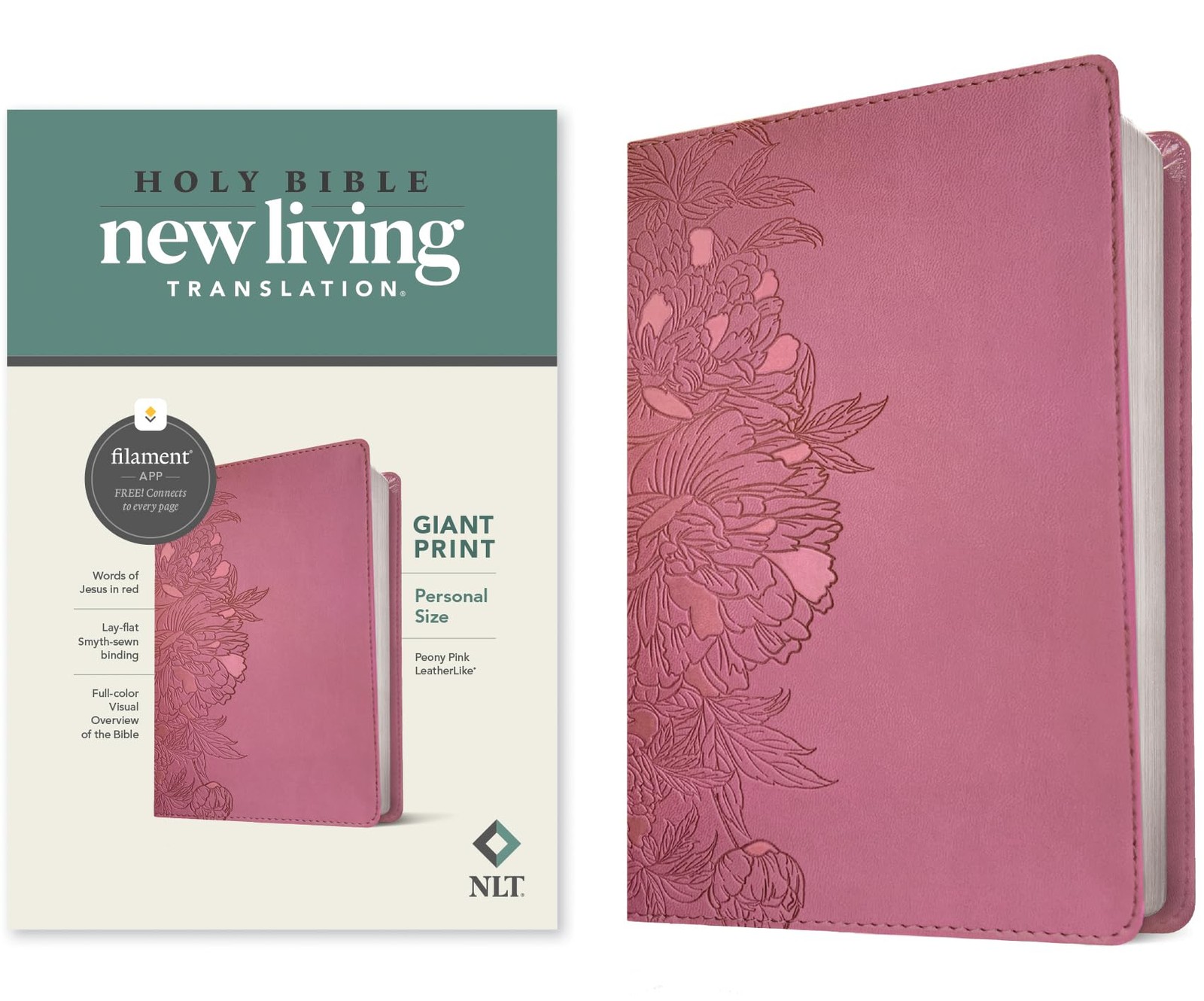 NLT Personal Size Giant Print Bible, Filament Enabled (LeatherLike, Peony Pi…
