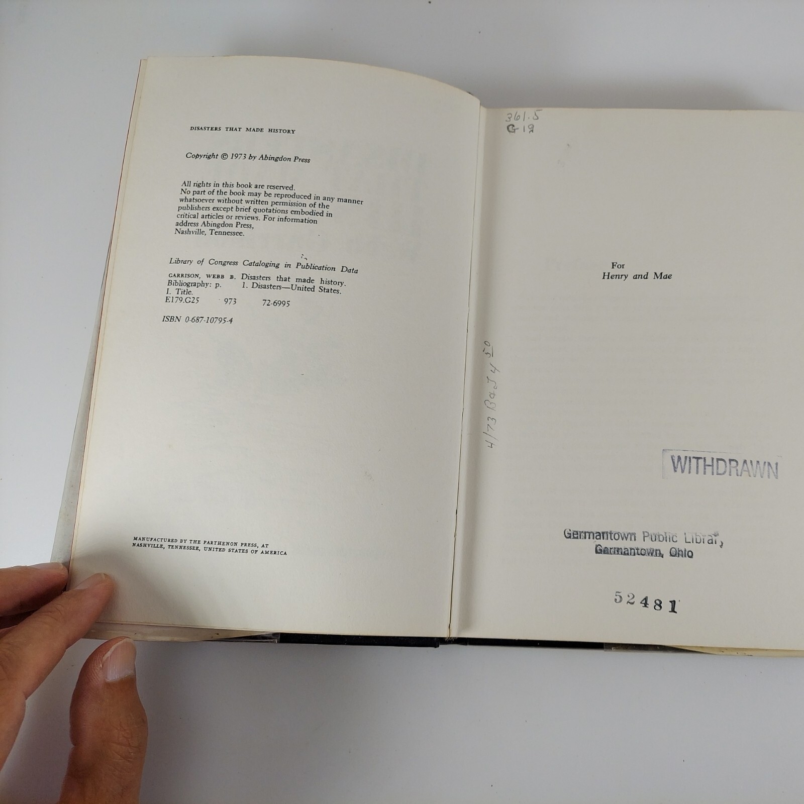 Disasters that Made History, Webb Garrison 1973 Abingdon Press Illustrated HCDJ