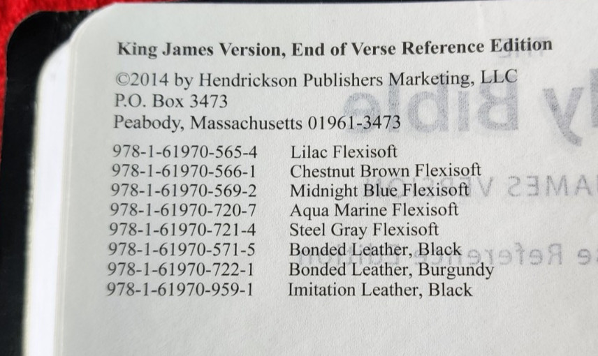 Holy Bible Hendrickson 2015 Thinline Reference Edition KJV