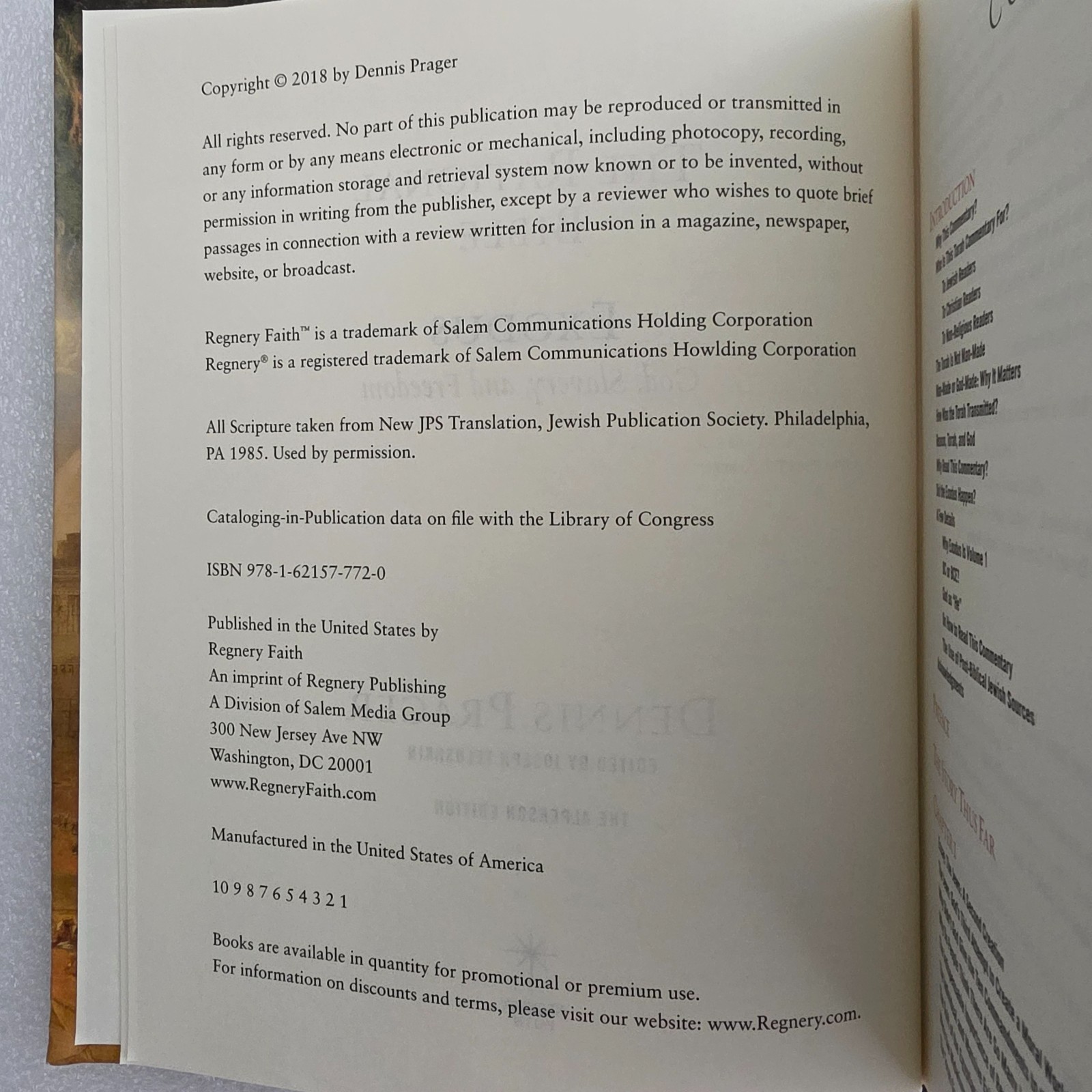 2018 Exodus God Slavery and Freedom Dennis Prager Rational Bible Hardcover