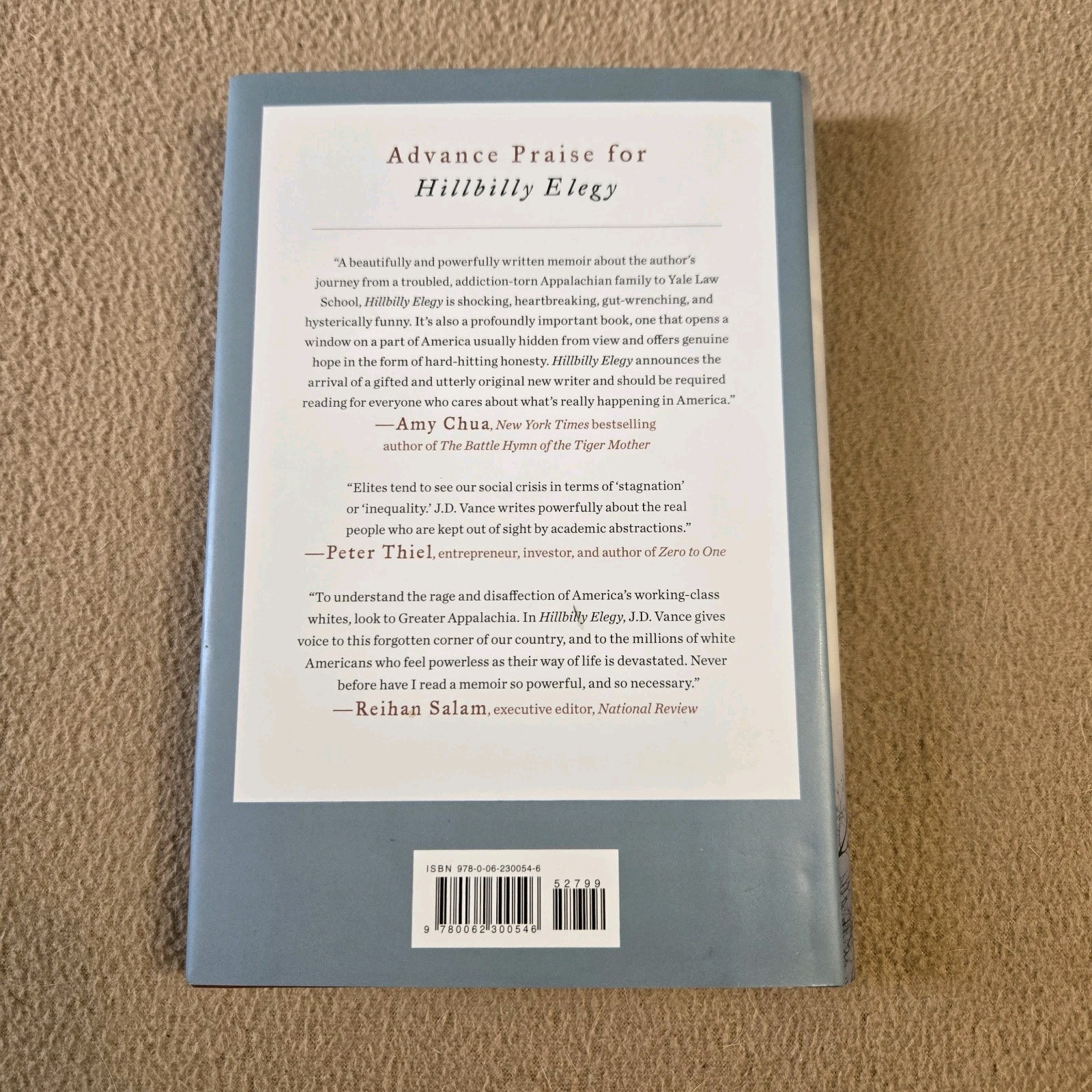 Hillbilly Elegy, J.D. Vance, 1st Edition/3rd Printing, 2016, HC/DJ