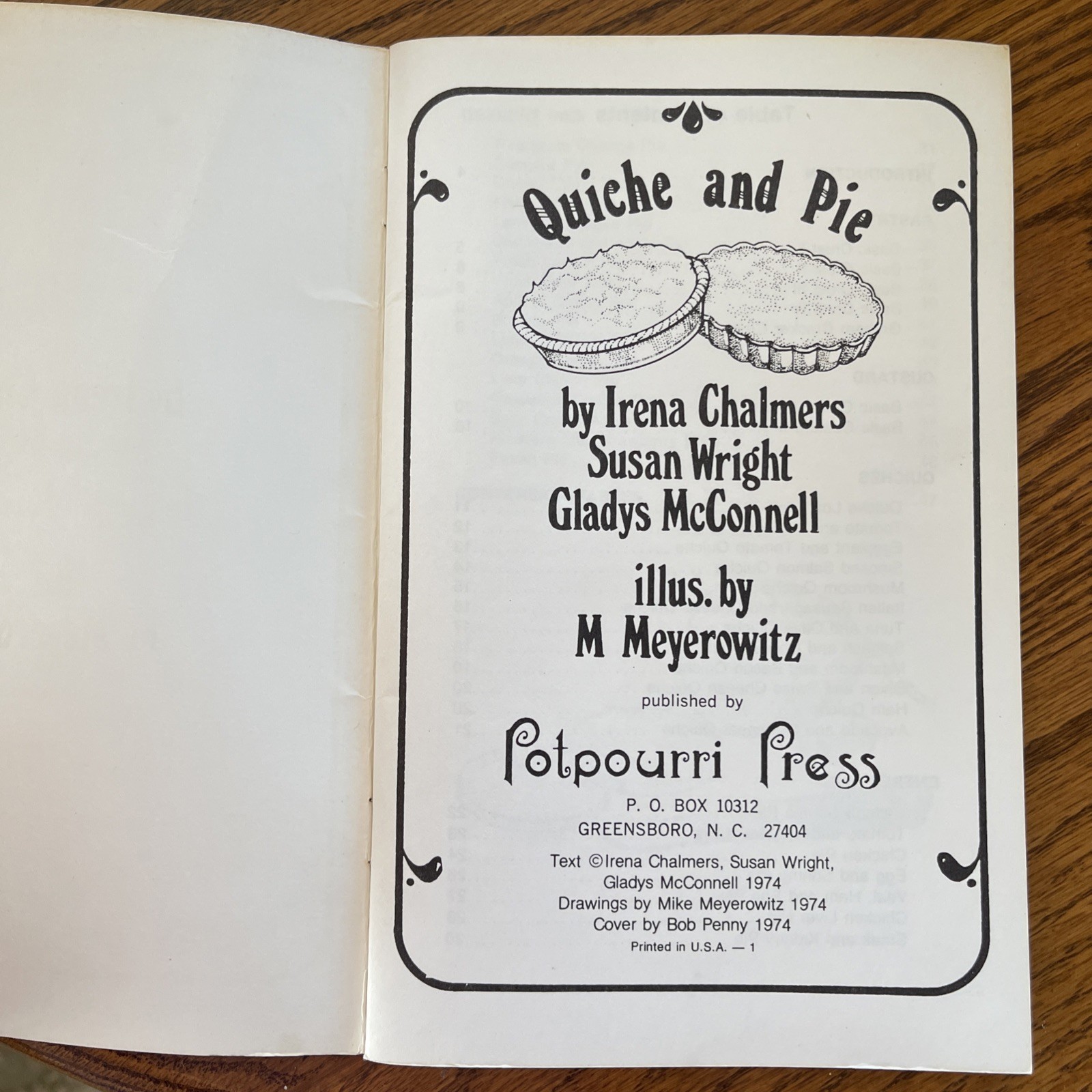 Vintage 1974 Quiche And Pie Cookbook Irena Chalmers – Potpourri Press Booklet