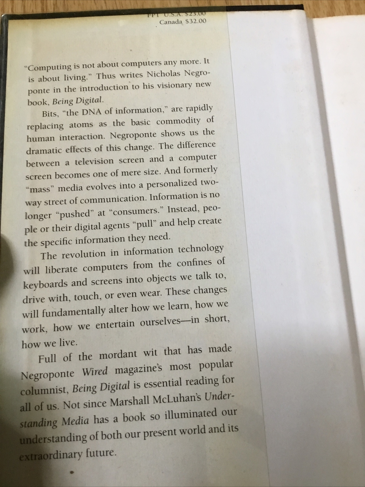 Being Digital by Nicholas Negroponte 1995 Hardcover Tough Plastic Sleeve