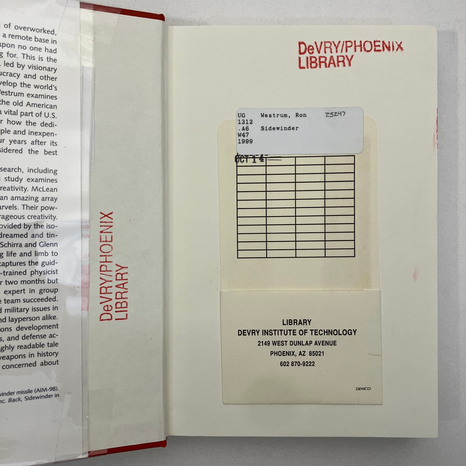 Ron Westrum Sidewinder 1st Printing 1999 Ex-Library HCDJ Naval Institute Press