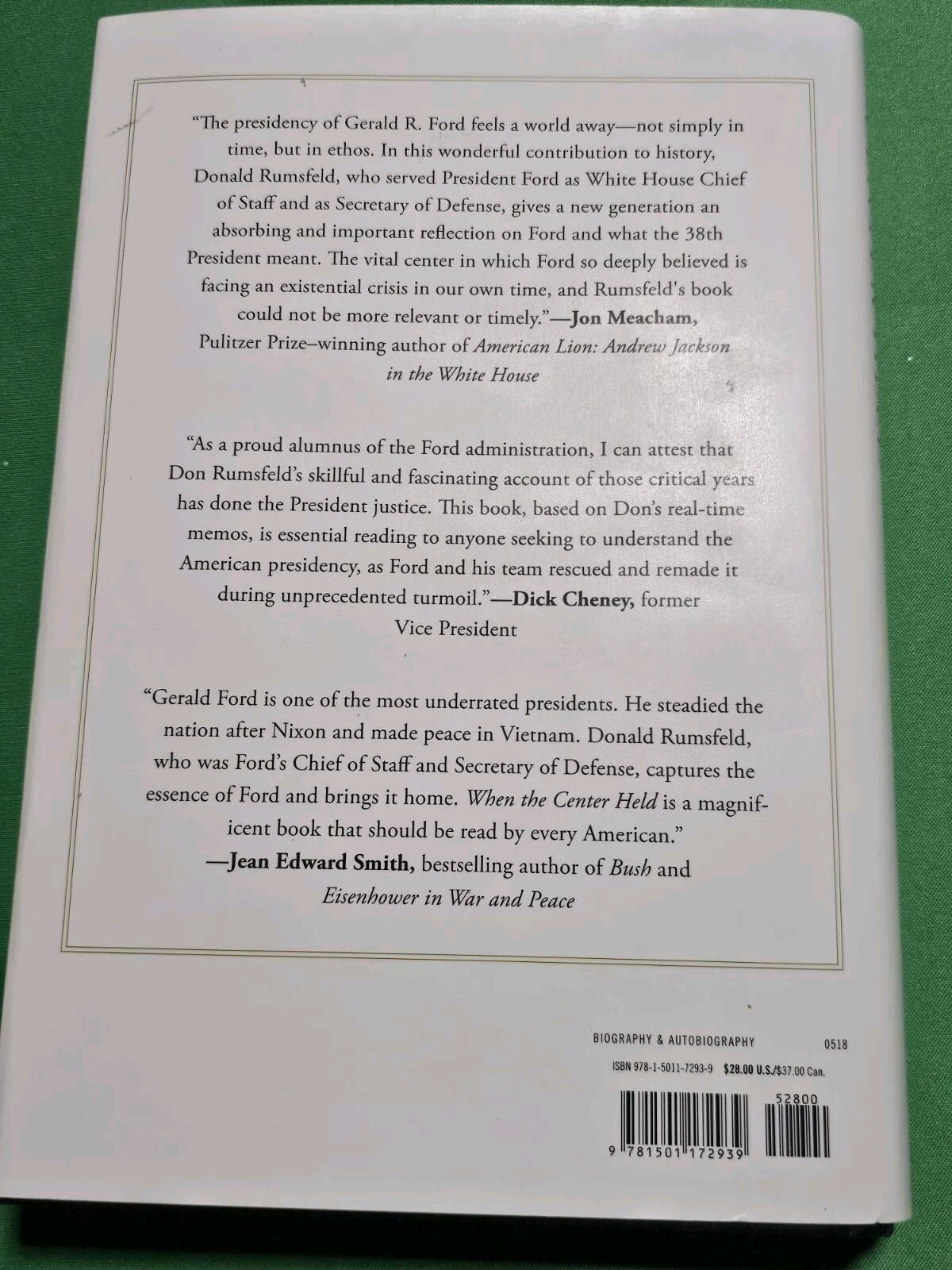 When the Center Held : Gerald Ford By Donald Rumsfeld Hardcover Like New