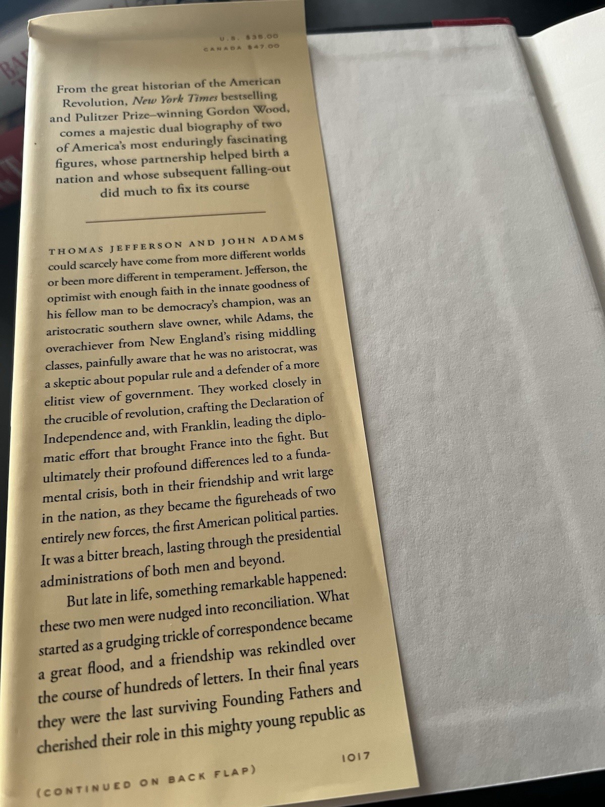 Gordon S. Wood Friends Divided John Adams & Thomas Jefferson Hardcover 2017