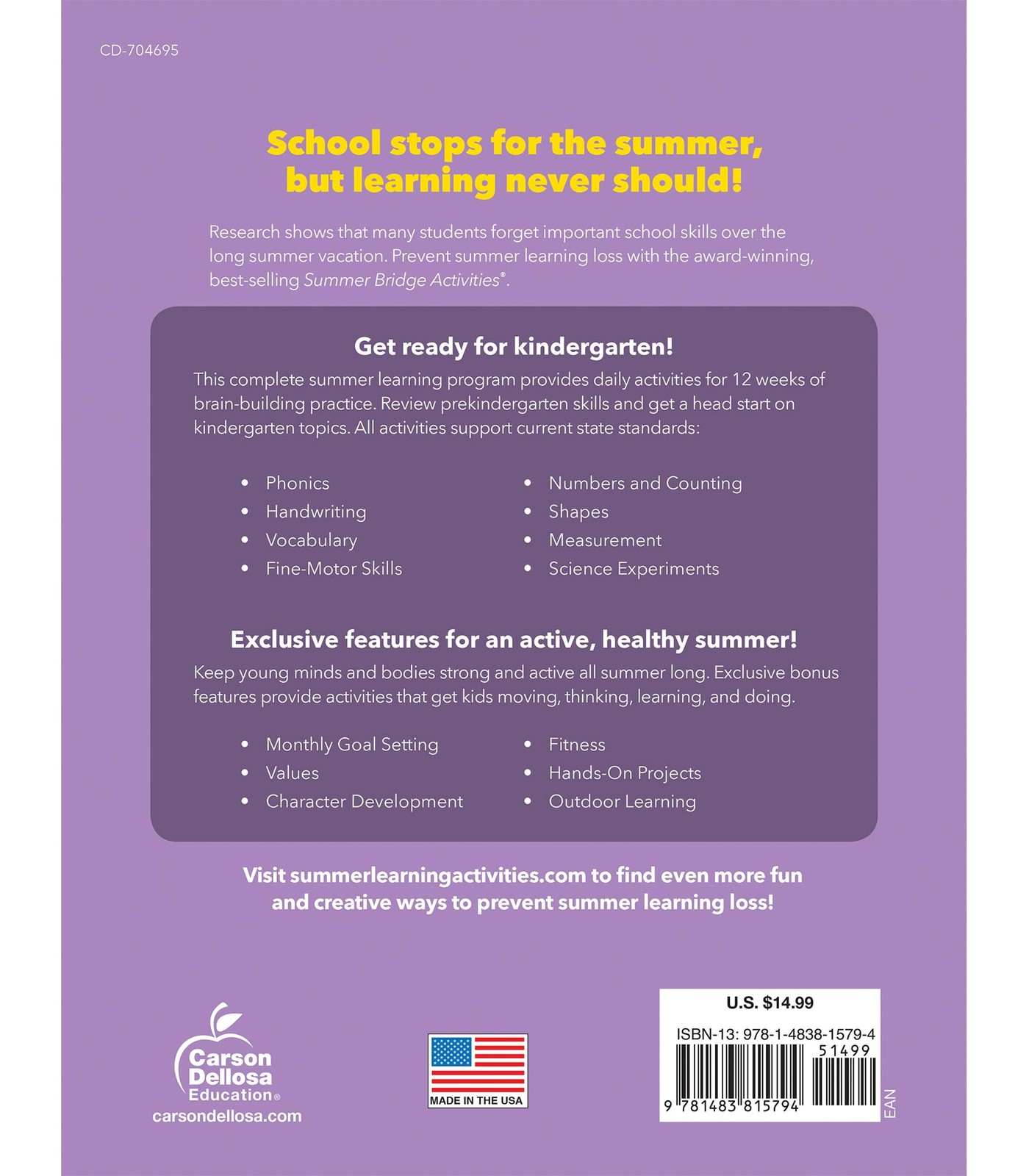 Summer Bridge Activities Workbook PreK to Kindergarten 15 Minutes a Day 160 P…