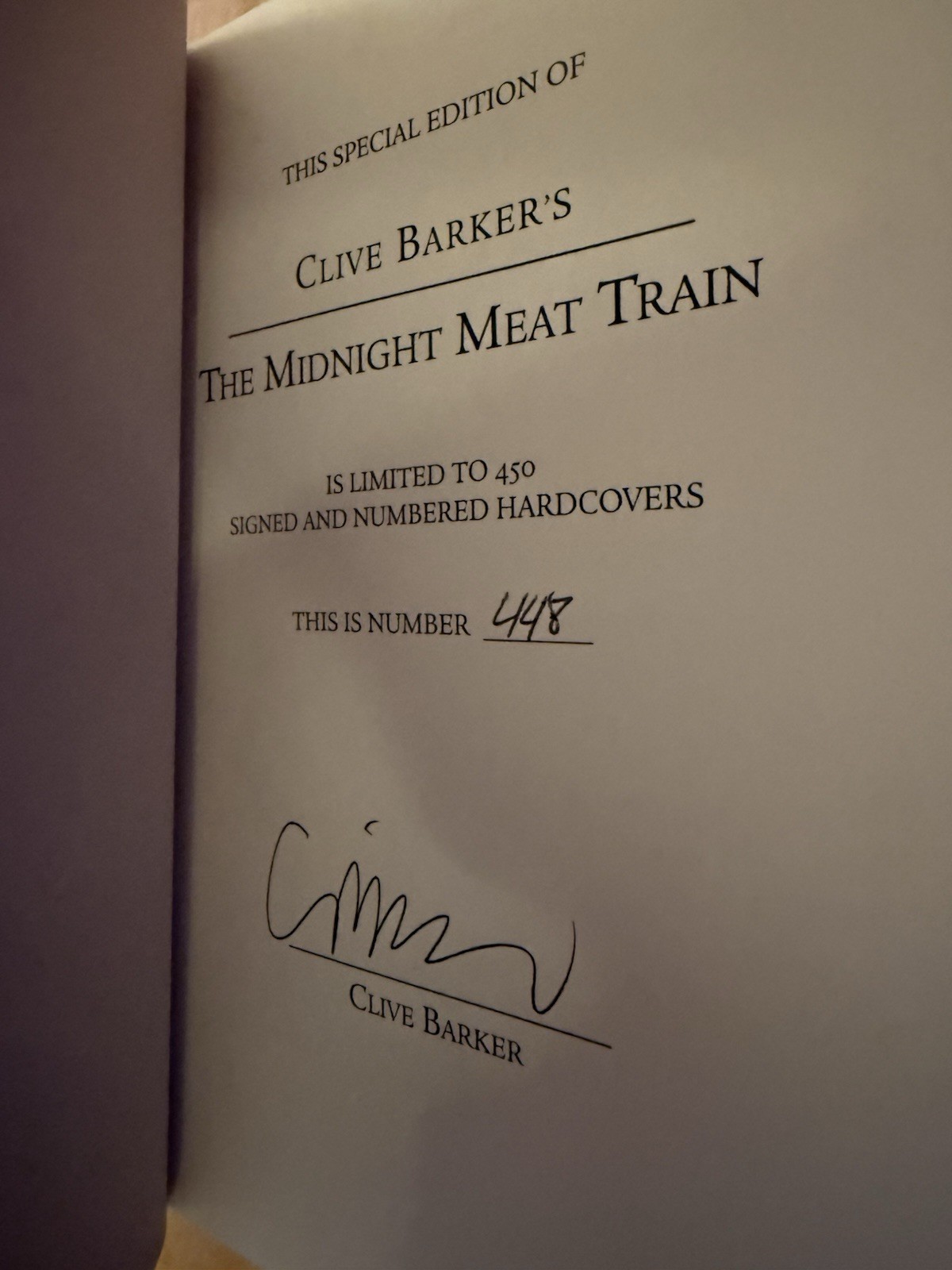 The Midnight Meat Train SIGNED 448/450 Clive Barker Limited Dark Regions