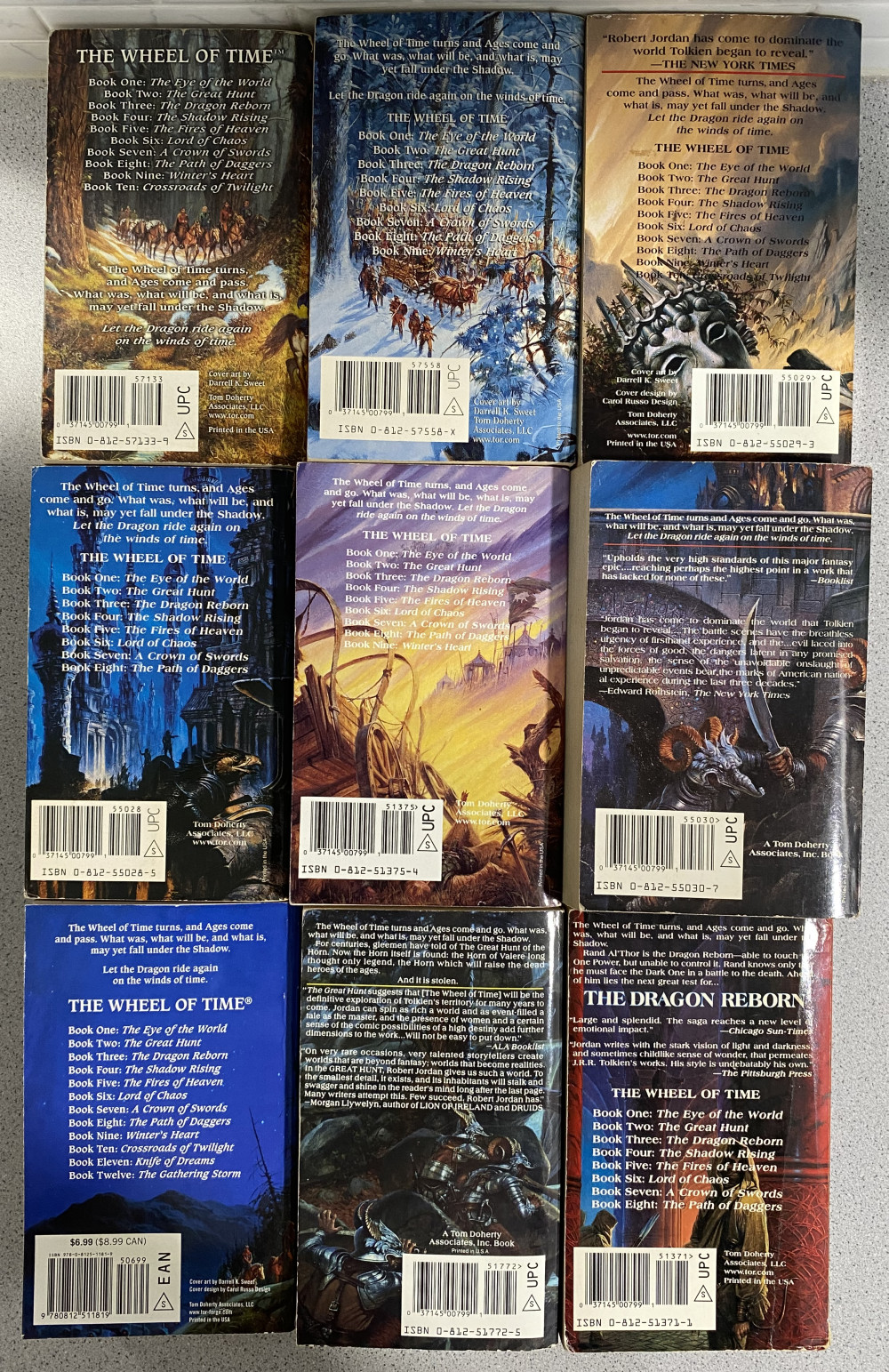 Lot of 9 ROBERT JORDAN Wheel of Time Books 1, 2, 3, 5, 6, 7, 8, 9, 10 VERY GOOD!