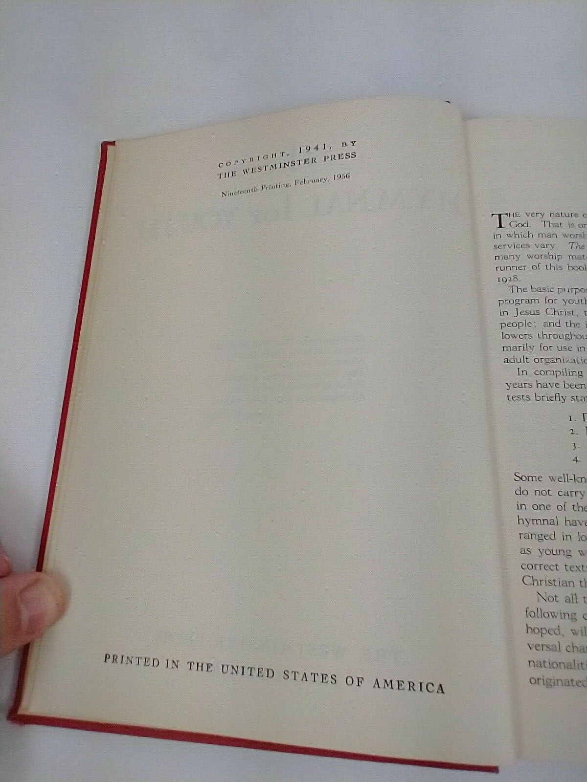The Hymnal For Youth 1956 Westminster Press 19th Printing Vintage Hymn Book