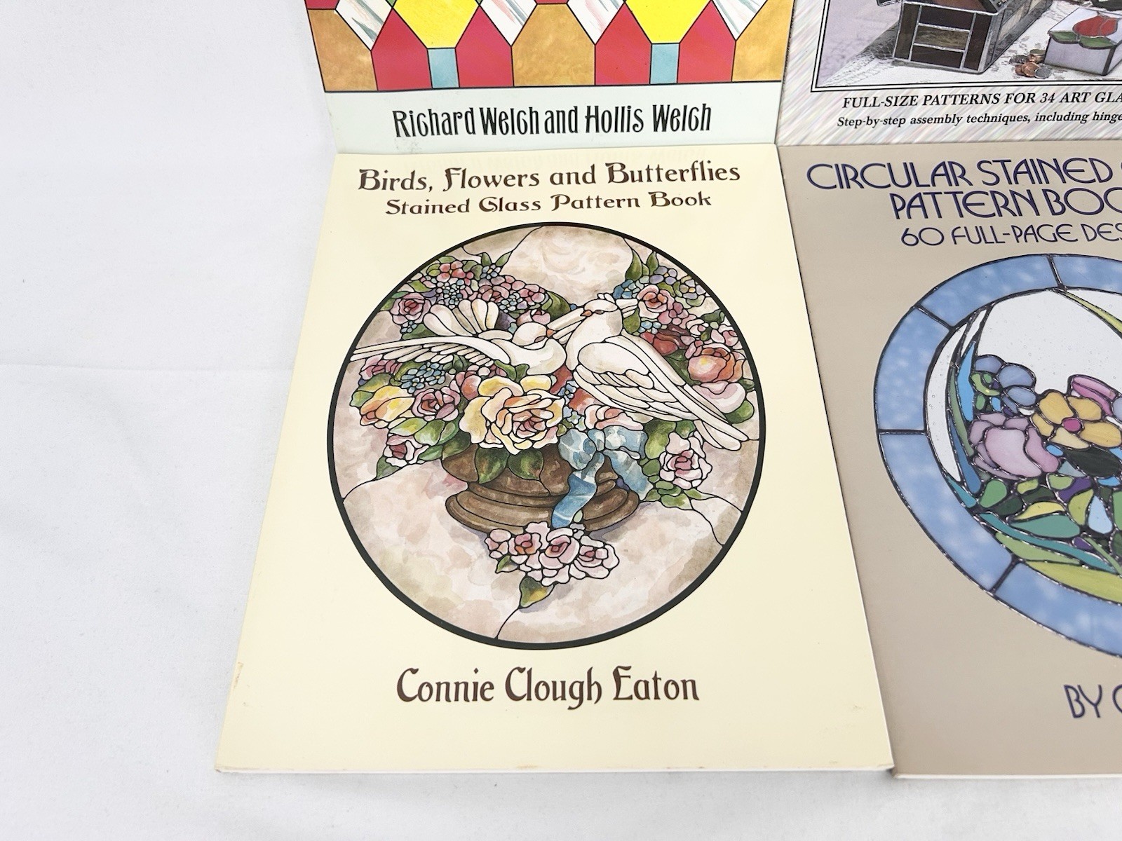 Stained Glass Pattern Books Lot of 4 Art Deco Birds Flowers Boxes Eaton Welch