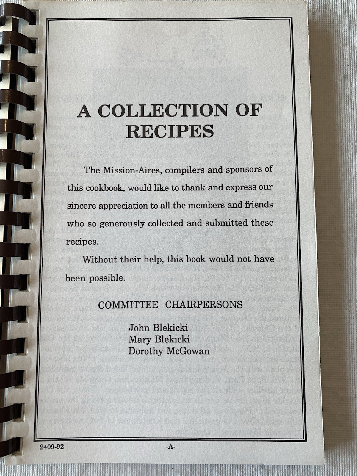 Cherished recipes Cook Book by the Mission-Aires San Diego CA. 1991?