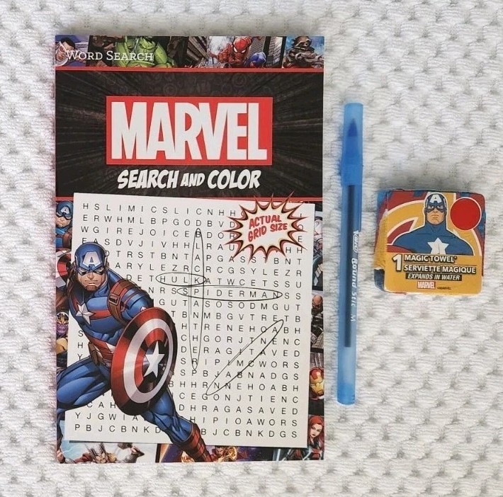 Dreamtivity Marvel Search & Color, 2025, Captain America Word Search;Magic Towel