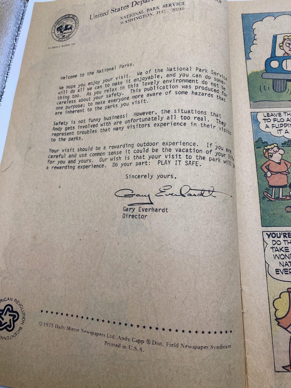 Vintage 1975 Andy Capp Goes to the Parks National Park Service Safety Comic Book