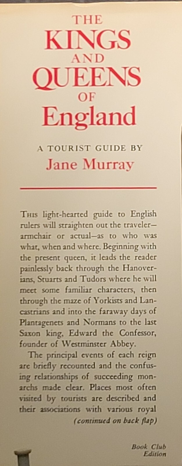 The Kings and Queens of England: A Tourist Guide. by Jane Murray 1974 HC 2623