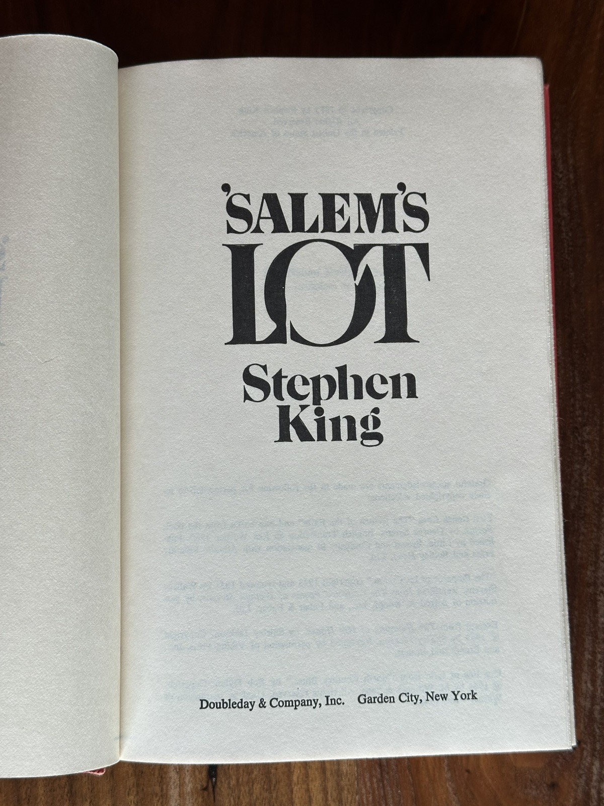 ‘SALEM’S LOT by Stephen King (1975, Hardcover) 1st Ed 1st Print BCE 039 Gutter