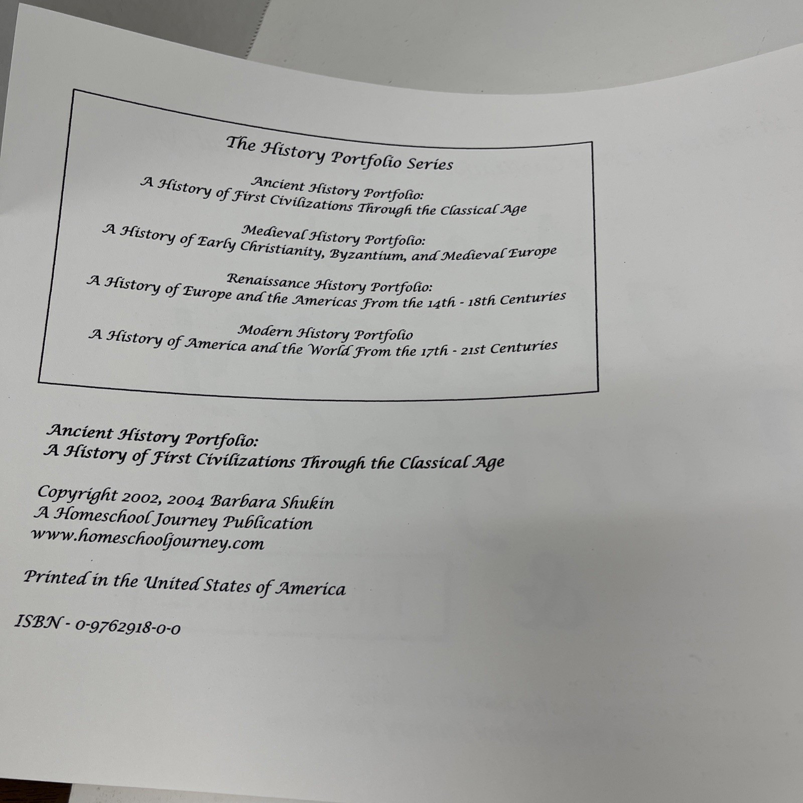 Ancient History Portfolio & Timeline Shukin