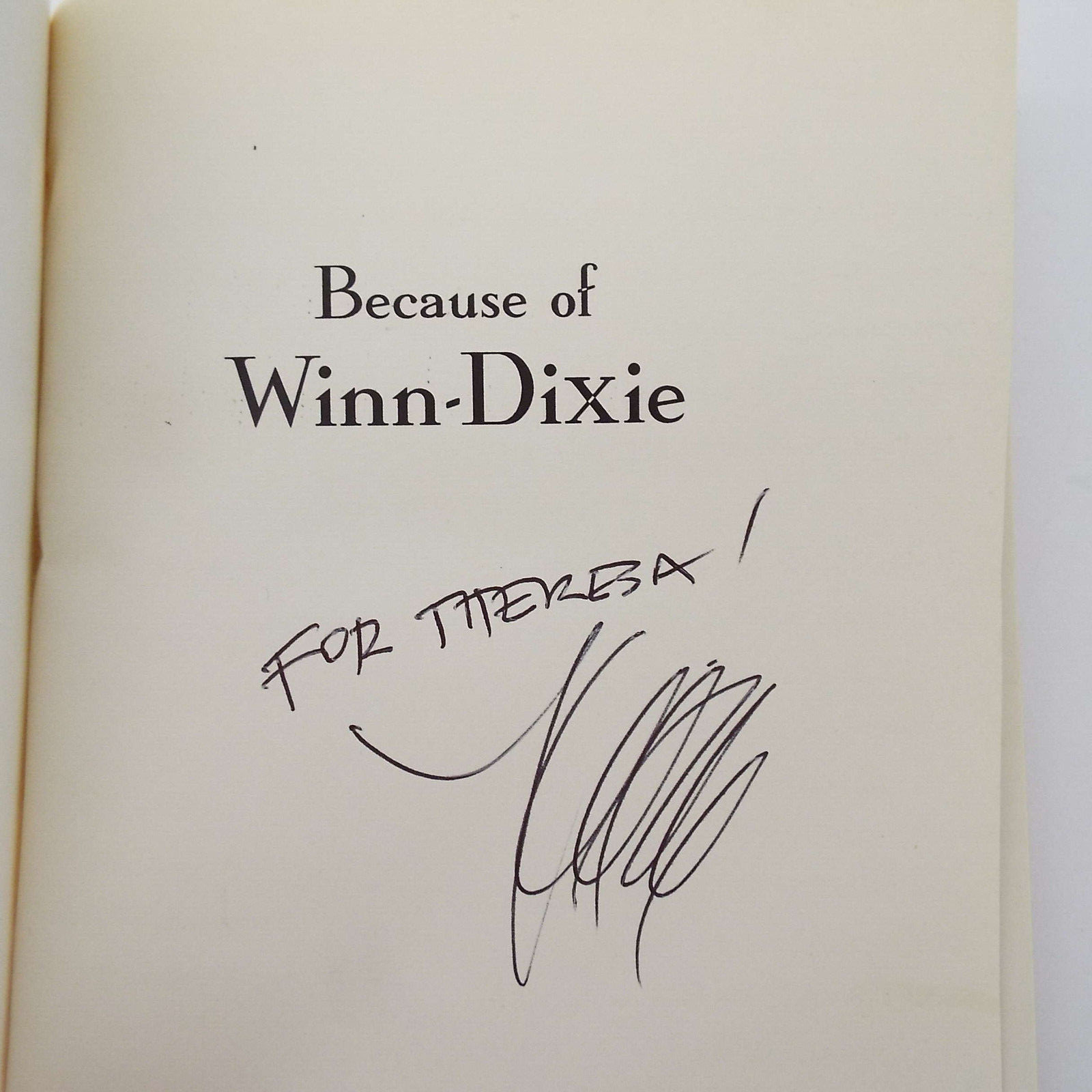 Because of Winn-Dixie Book by Kate DiCamillo SIGNED AUTOGRAPHED