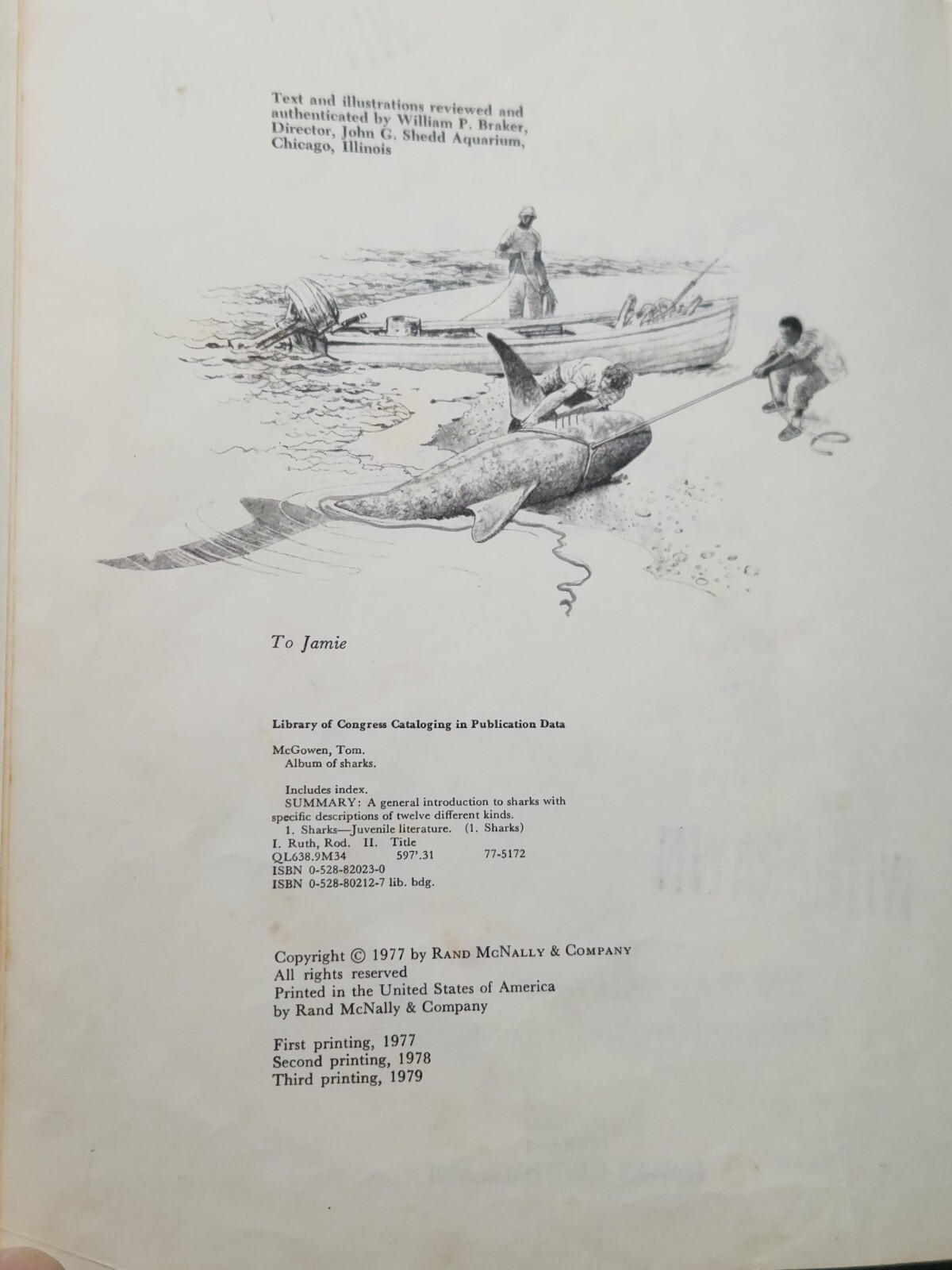 ALBUM OF SHARKS By Tom Mcgowen 1977 hardcover Rand McNally & Company