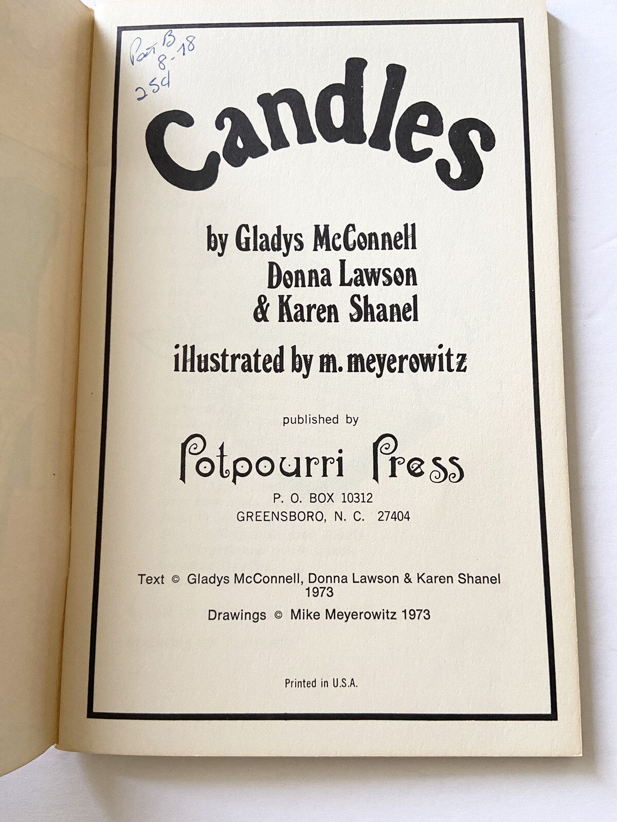 Vintage Paperback Candles 1973 By Potpourri Press Gladys McConnell