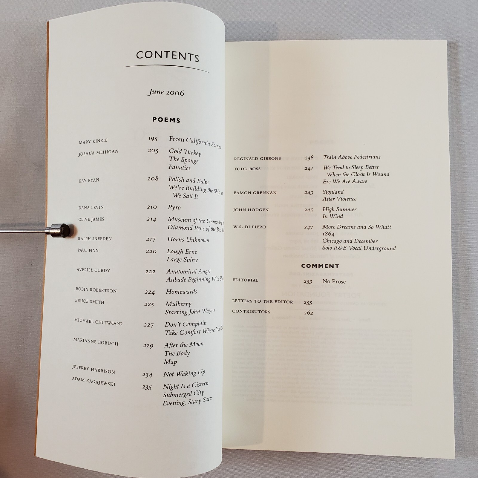 Poetry Magazine Vol 188 #3 Jun 2006 Dana Levin Clive James Adam Zagajewski Poems