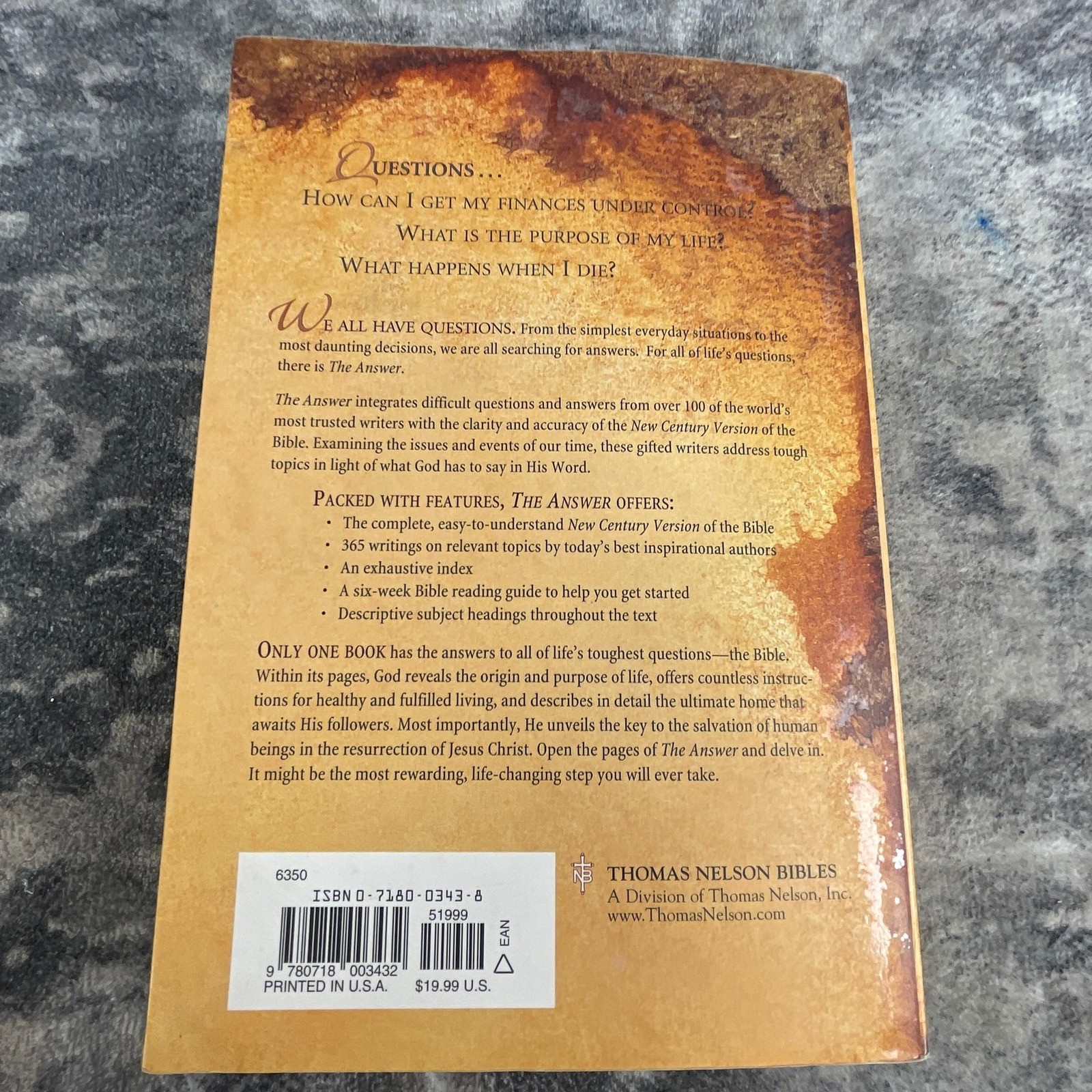 The Answer Holy Bible NCV New Century Version Thomas Nelson Paperback