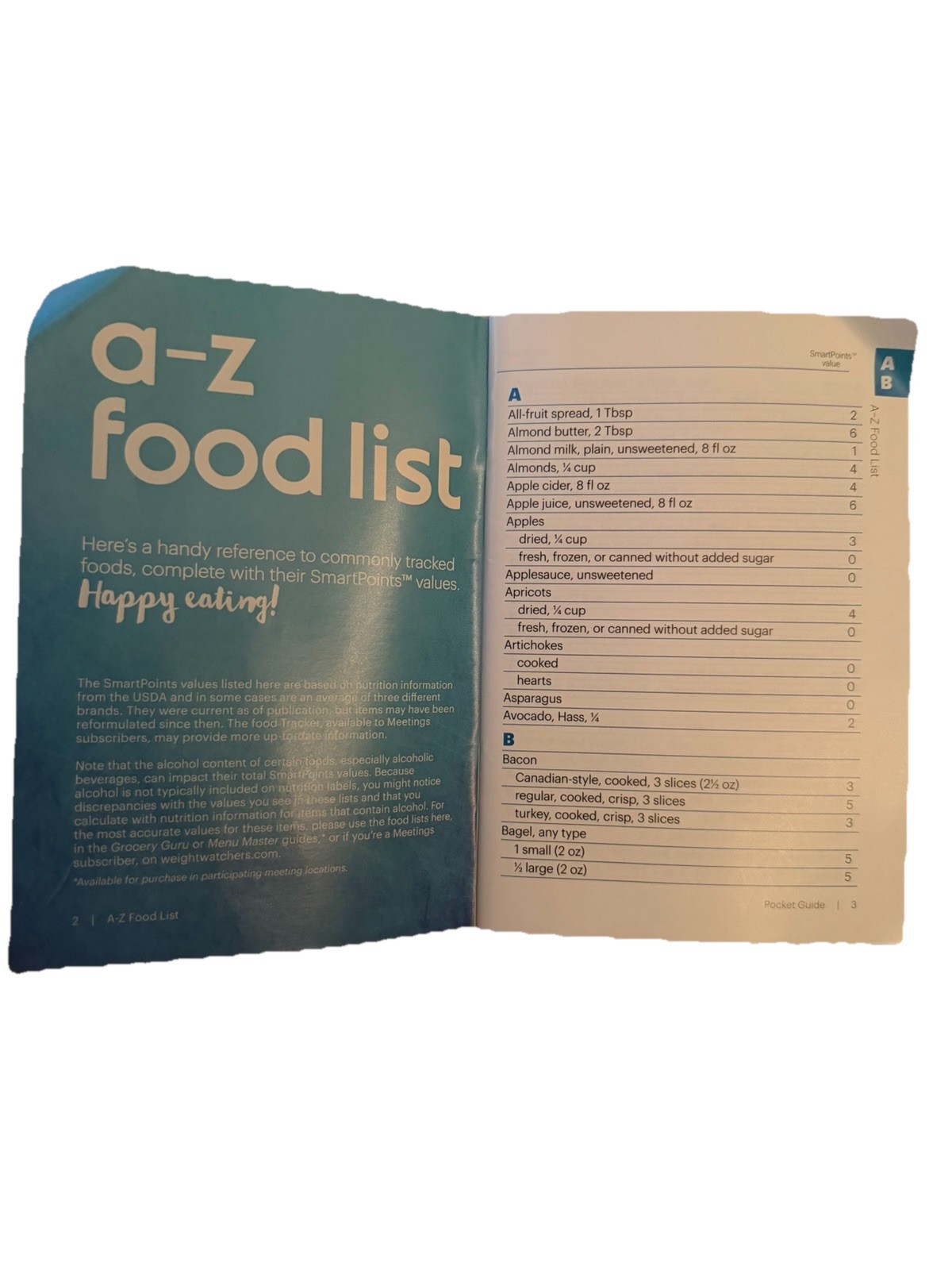 Weight Watchers Pocket Guide A-Z Food List Nutrition Guide Paperback English