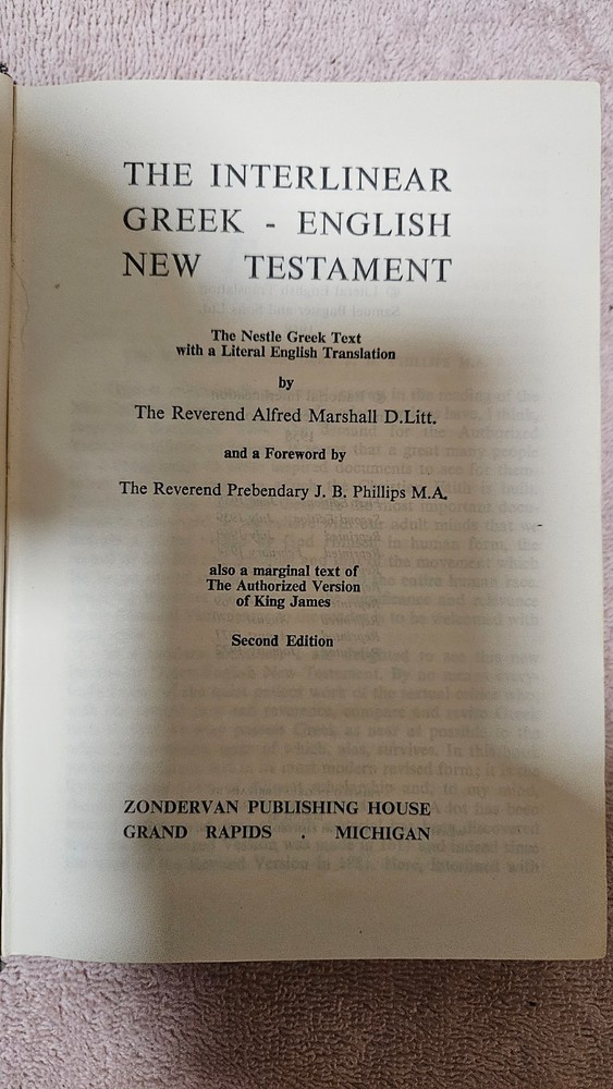 § ΑΩ Interlinear Greek-English New Testament by Marshall • 1972 HC 2nd Ed 8th Pr