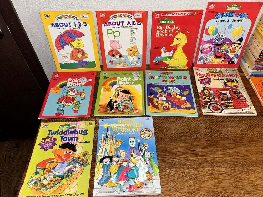 Vtg Variety Coloring Activity Stickers Creative Golden Book Lot Disney Sesame