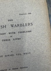 British Warblers History Problems Their Lives H. Eliot Howard 1907 1909 1909
