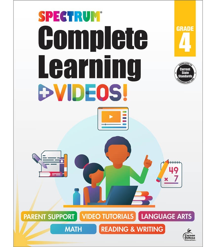 Spectrum Complete Learning & Videos Workbook Math Language Arts Grade 4 Ages 9+